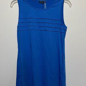 Ofeefan Womens Blue Crew Neck Pleated Front Sleeveless Tank Dress Blue Small NWT